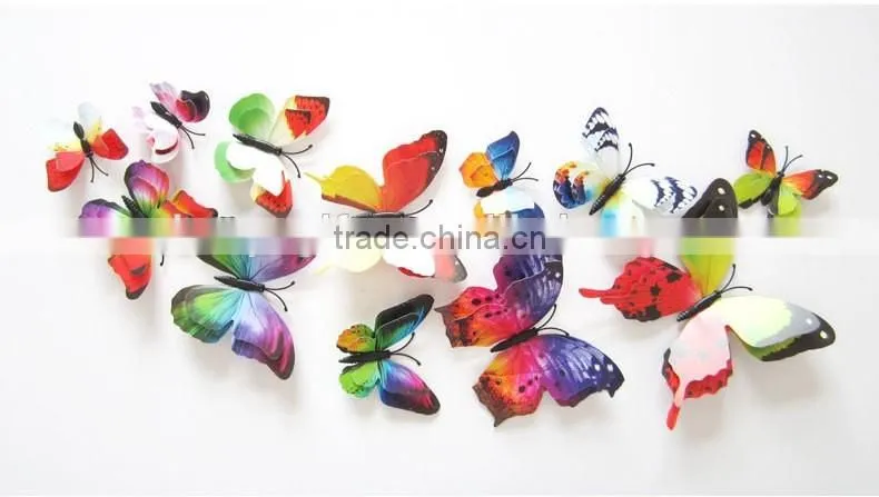 New Design Double-deck 3D Butterfly Wall Sticker PVC Double Layer Butterflies Decor Wall Sticker
