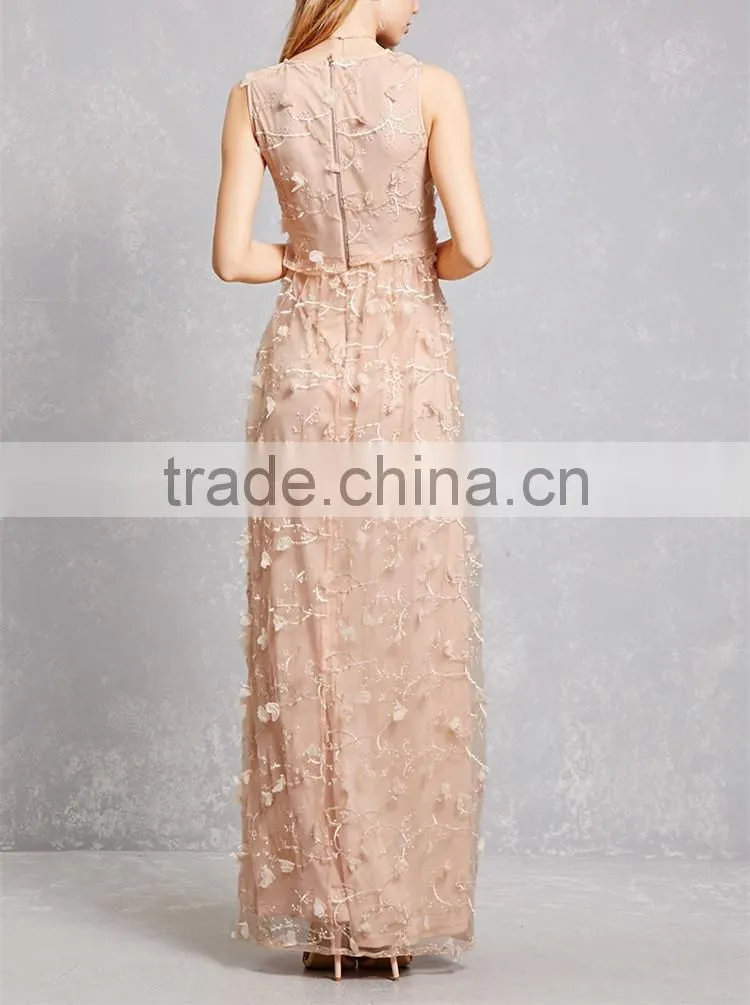 China Guangzhou clothing OEM Sleeveless Taupe Cherry Blossom Chiffon Gown