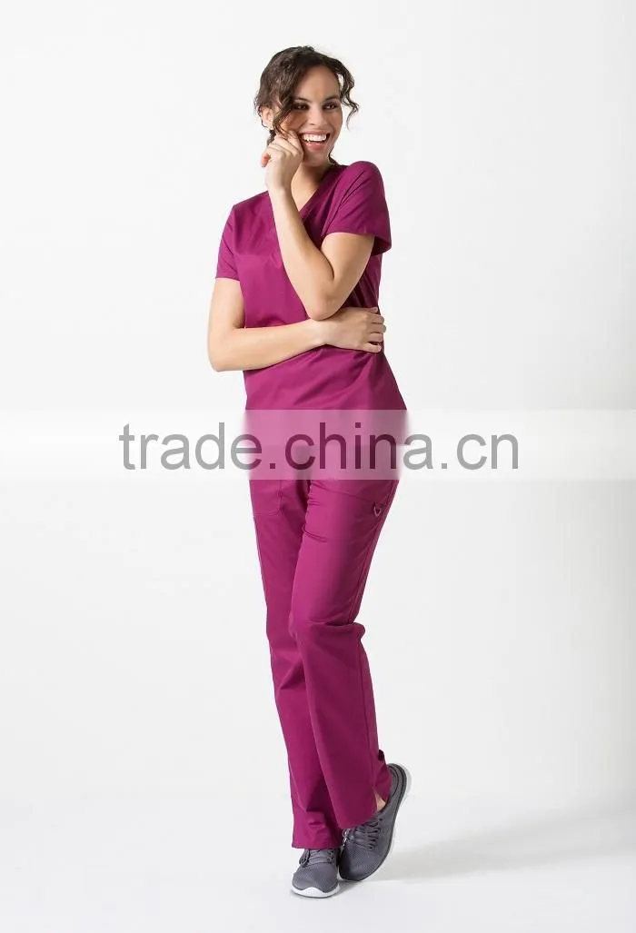 Custom V neck hospital uniform fitted clinical medical scrubs uniforms