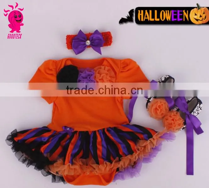 Helloween new fashion 3pcs skull princess short sleeve romper sets including romper,headband and shoes