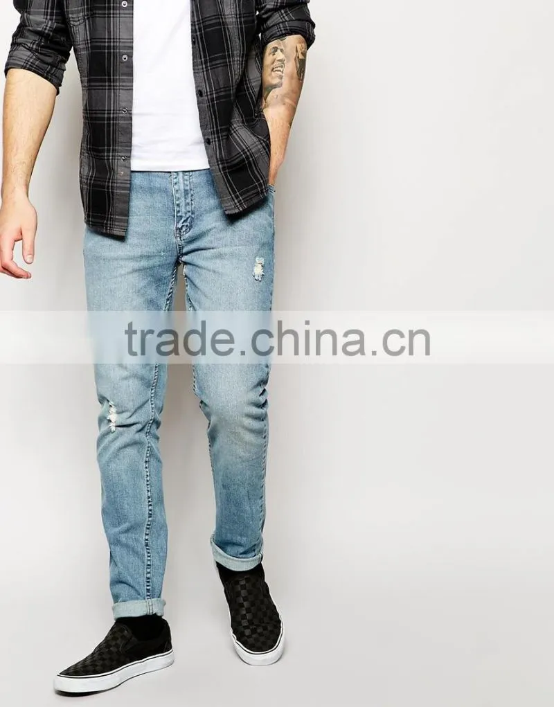 Hot sale new style men damaged jeans