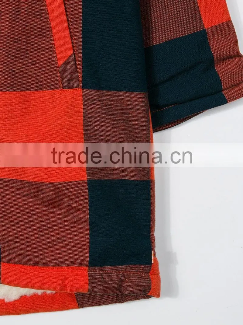 Kids Red and Black Cotton Large Checked Pattern Jacket Parka