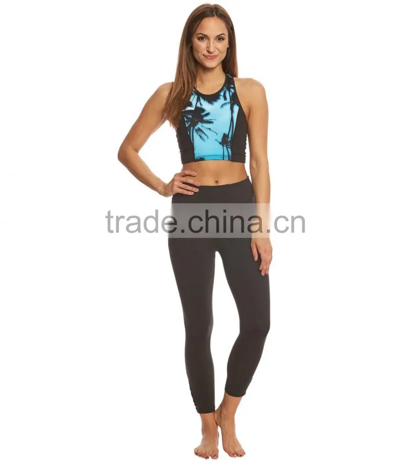 2017 ladies Custom design sublimation printed private label crop top Cutout Yoga Sports Bra wholesale