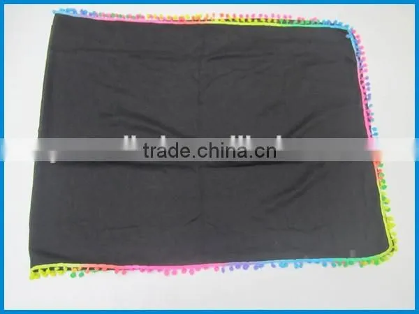 Turkey hot selling lady's fashion long plain color scarf with rainbow ball
