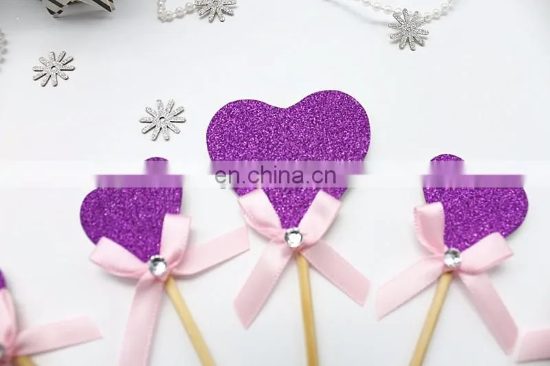 New Design Purple Heart with Bow Wedding Birthday Cake Topper