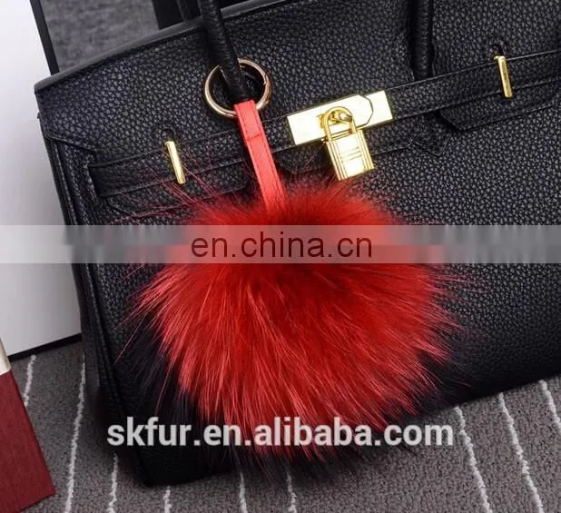 100% Real raccoon fur pompom keychain