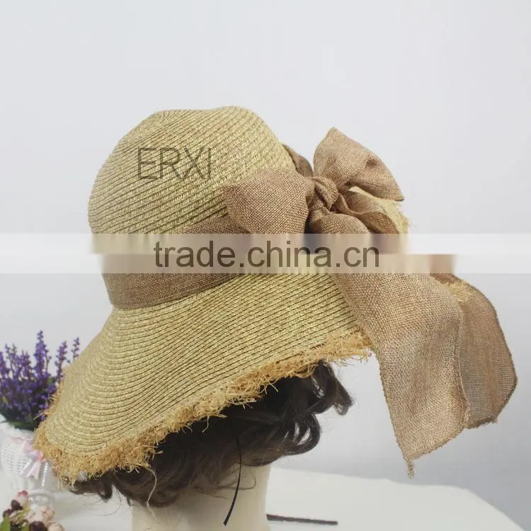 New Design Cheap Promation Straw Hat to Sinamay Bowknot Decorate