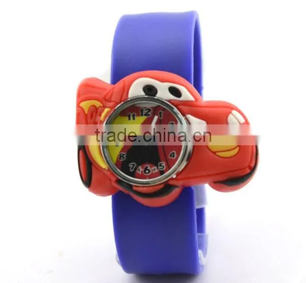 Cute cars slap watch with glass face quartz movt silicone strap for child