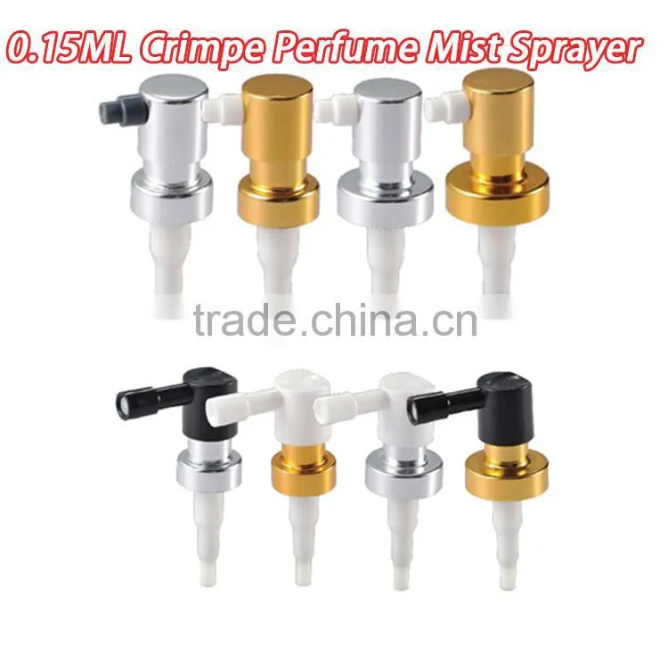 0.15CC Dosage Fine design multi-Color perfume crimp pump mist sprayer with15mm 18mm 20mm catheter