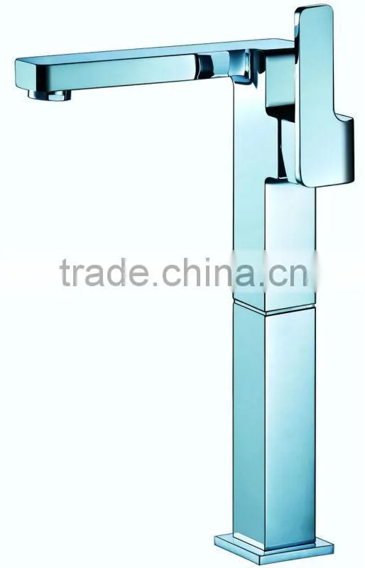 8214A Fashionable Health 59 Copper Deck Mounted Polished Chrome Bathroom Tall Cold Water Basin Tap with Lever