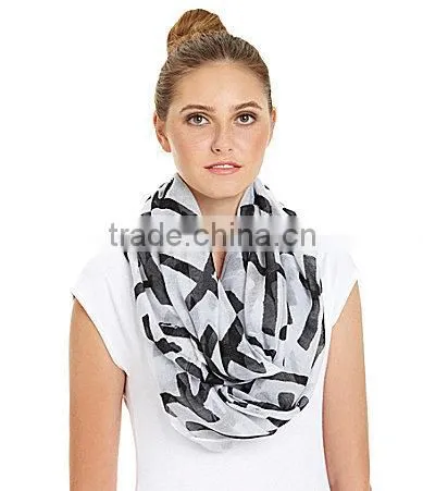 2015 Foreign Trade Latest Design Classic Cross Printed Polyester Infinity Scarf and Shawl Women