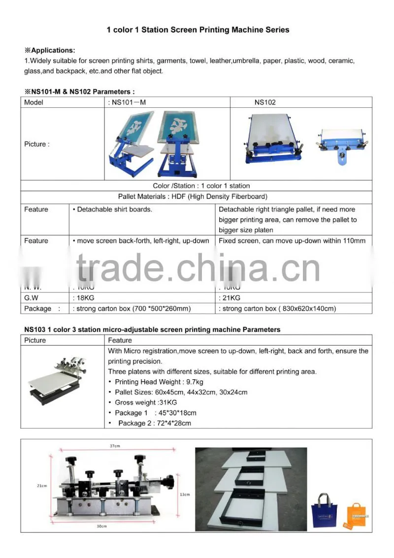 NS102 Manual 1 color 2 station screen printing bench top press for flat surface objects