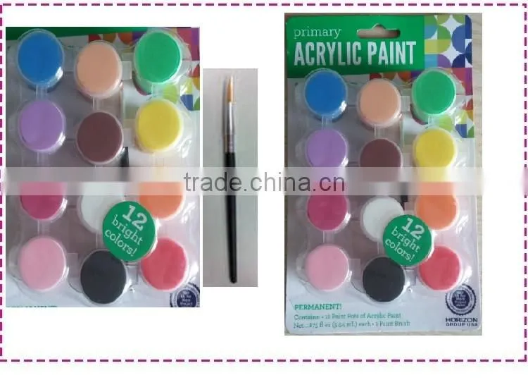 12 colors primary acrylic paint with a brush