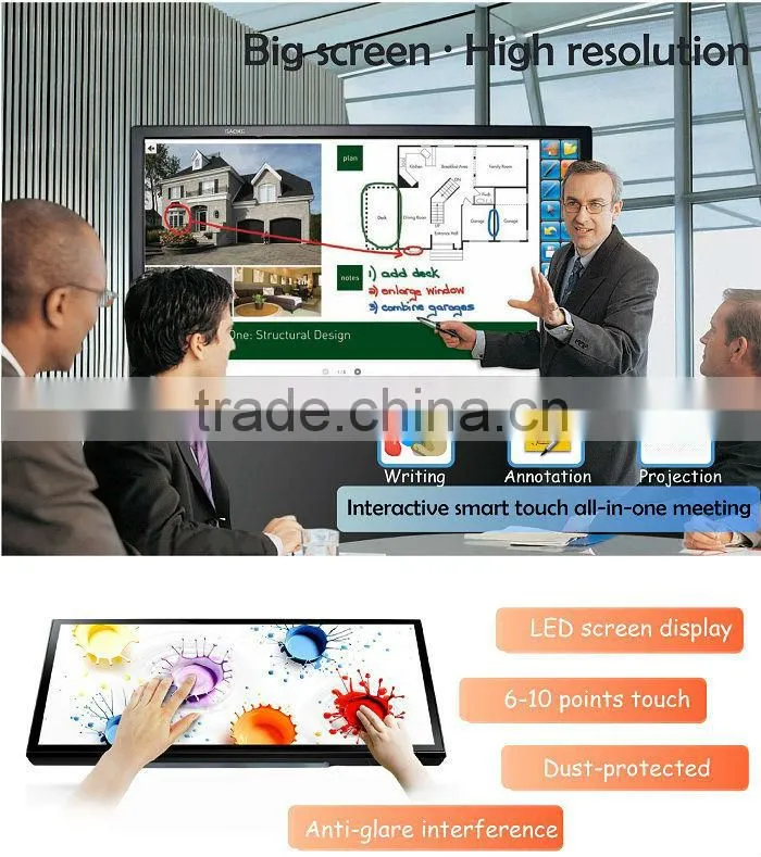 2016 new 32inch to 110 inch LCD android media player free stand wifi/3g cable network interactive whiteboard for school
