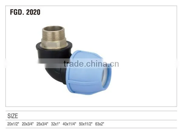 2014 90 ELBOW MALE WITH BRASS THREADED INSERT PP COMPRESSION FITTINGS