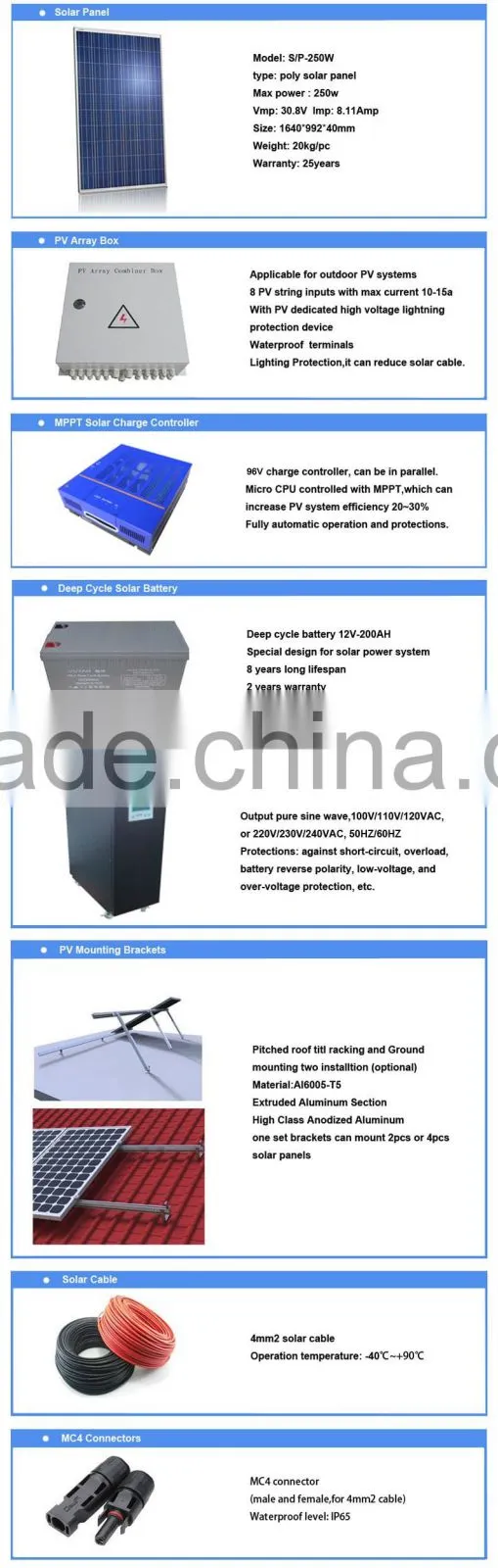 Good Quality and High Efficiency 8KW 96V Solar Power System Kit with A grade solar cells For Home Use