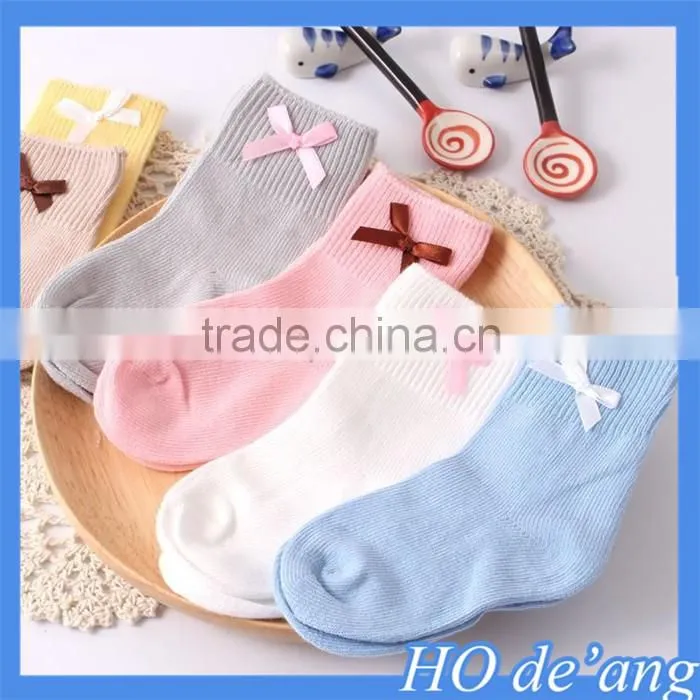 2016 Hot selling combed cotton baby socks cute bow skid children baby socks MHo-205