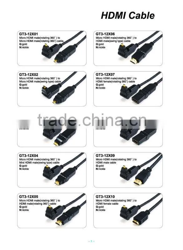 GT3-12X05 Micro HDMI male (rotating 360deg ) to HDMI male (rotating 360deg) cable