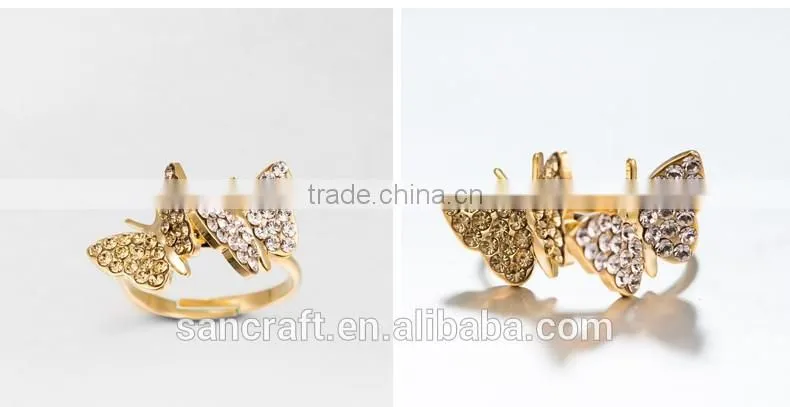 Adjustable two butterfly finger design for women saudi arabia gold wedding ring price