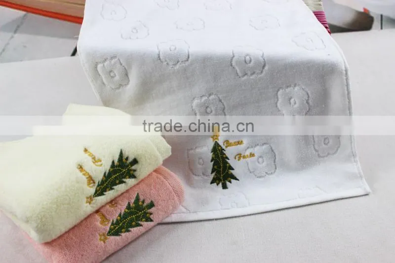 Hot sell many design for various holiday towel, Complete set of solid color velour cotton embroidery towel,Christmas Gift towels