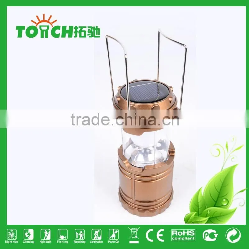 Golden Color Plastic Rechargeable Lantern Light Solar Energy Tent Camping Light for 3*AA Battery