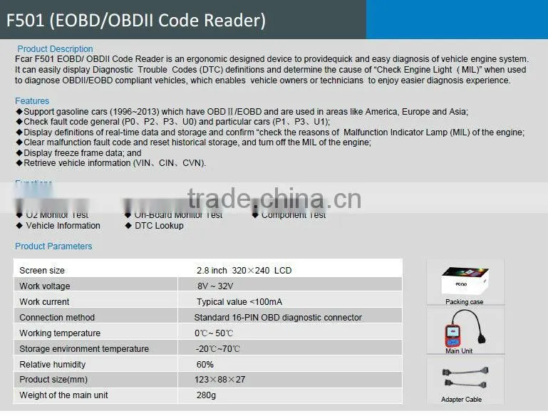 New arrival FCAR F501 OBD-II /EOBD code reader for univeral cars diagnostic scanner tools