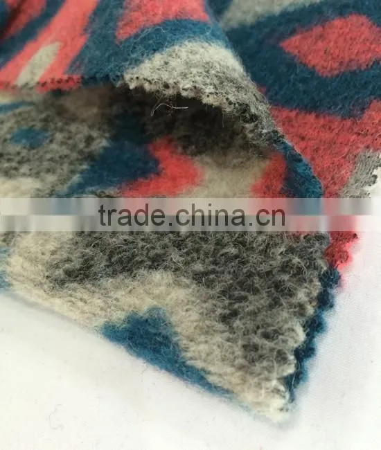 Wool acrylic blend jacquard knitting fabric for women overcoat