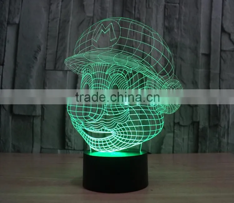 Novelty super mario shape 3D illusion led night light cartoon atmosphere switch ABS led bulbs lamb with 7 color light