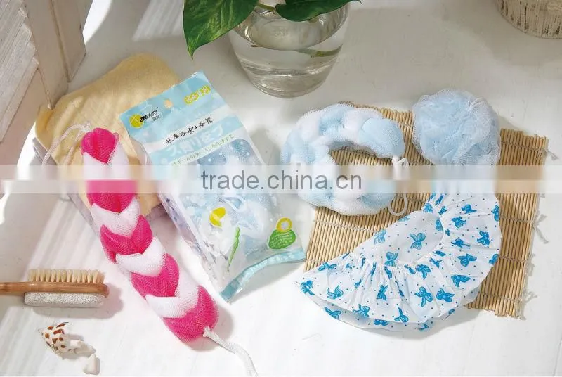 Wholesale bath shower set .sale promotion soft bath spong strip ,bath ball and shower cap for promotiona