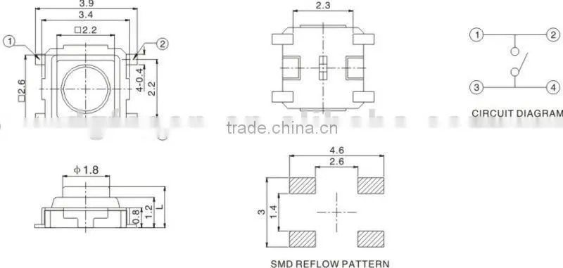 4 pins micro switch smd SGS TS-1905
