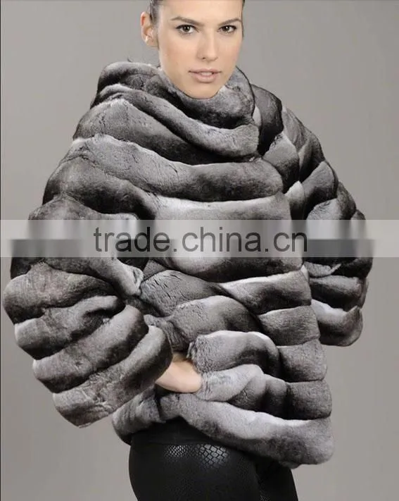 wholesale price chinchilla rex rabbit fur coat