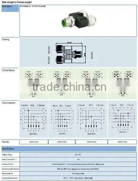 M12-male to 2*M12-Female ,waterproof connector