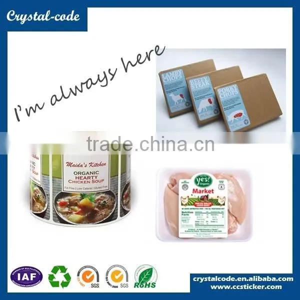 Custom self adhesive die cut food packing label