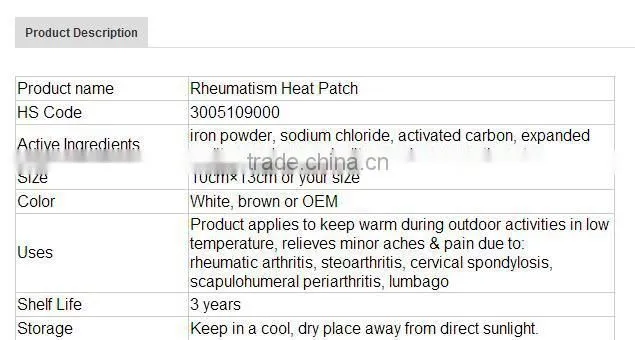traditional Chinese natual herbal Rheumatism arthritis pain relief patch