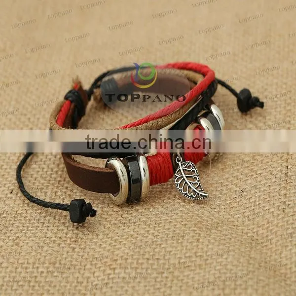 Hot selling leather bracelet vintagle style bead charm leather braided wrap leather bracelet