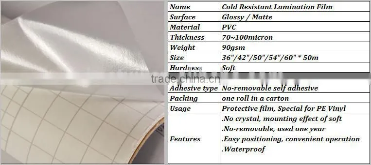 glossy & matte cold lamination roll/cold resistant laminating film/laminate films