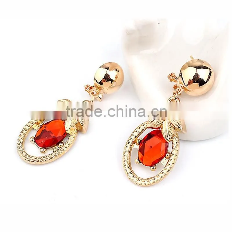Gold Plated Pendant Statement Crystal Necklace Earrings Bracelet Rings set for Wedding Jewelry