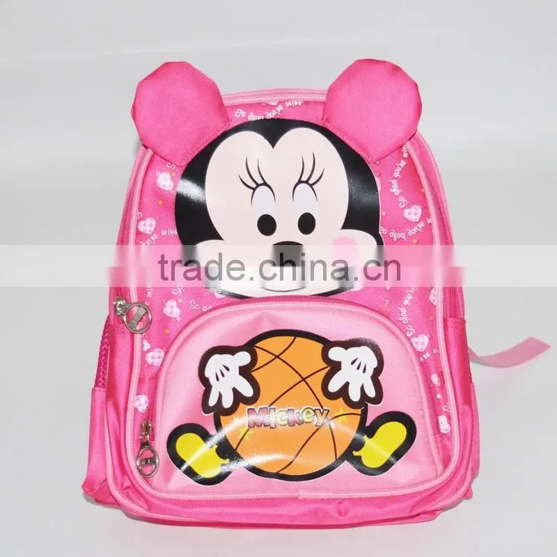 polyester pink mickey print girls small size school bag