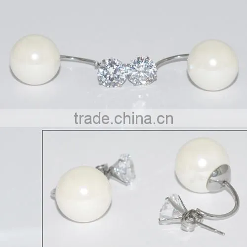 Fashion Stainless Steel Pearl Earring with Diamond Jewellery