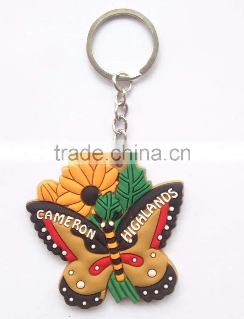 Wholesale Butterfly Shaped Metal Keychain Soft PVC Rubber Fashion Key Chain