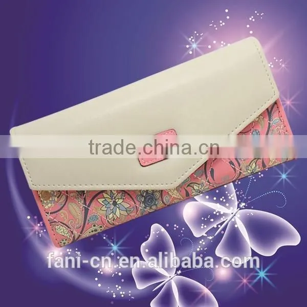 High quality leather clutch purse with embroidery flower design for woman