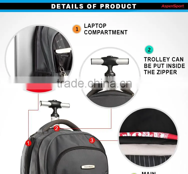 2016 new arrival laptop trolley backpack with high quality