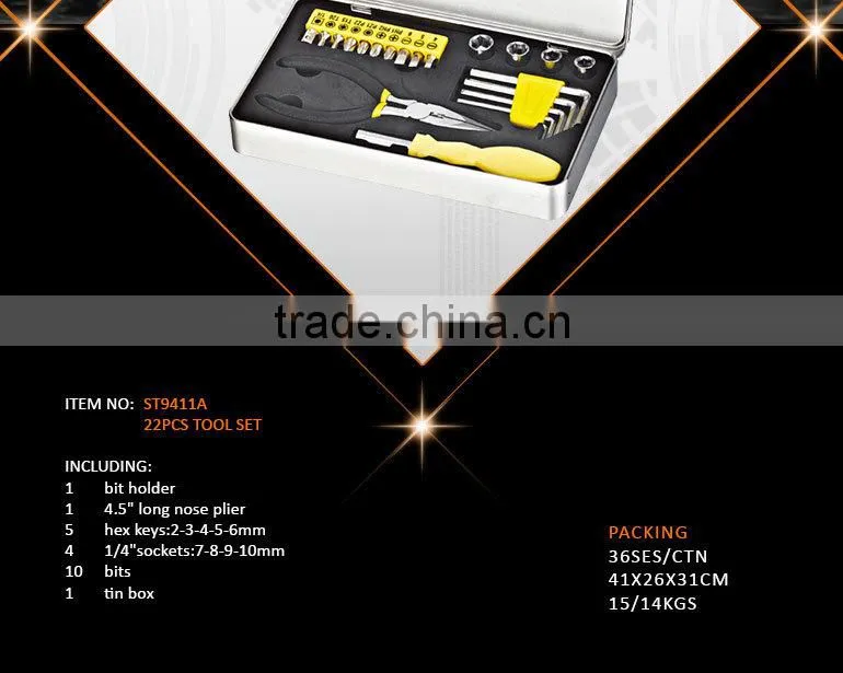 22pcs Promotional Gift Tin Box Tool Set Kit