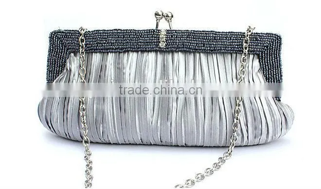 High Quality ladies evening party bag plicated satin clutch evening bags