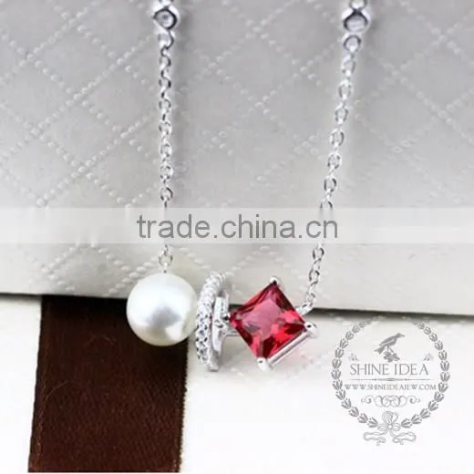 925 sterling silver flower square zircon with pearl creative pendant necklace fashion women necklace jewelry 6360460