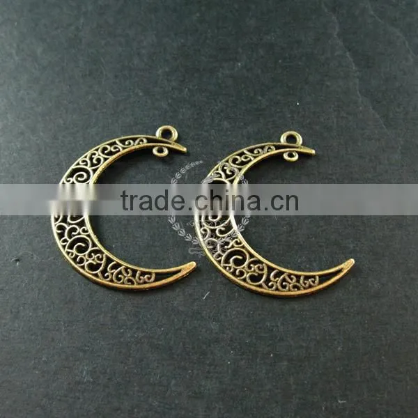 36x32mm vintage style antiqued bronze moon connector DIY pendant charm supplies findings 1810417