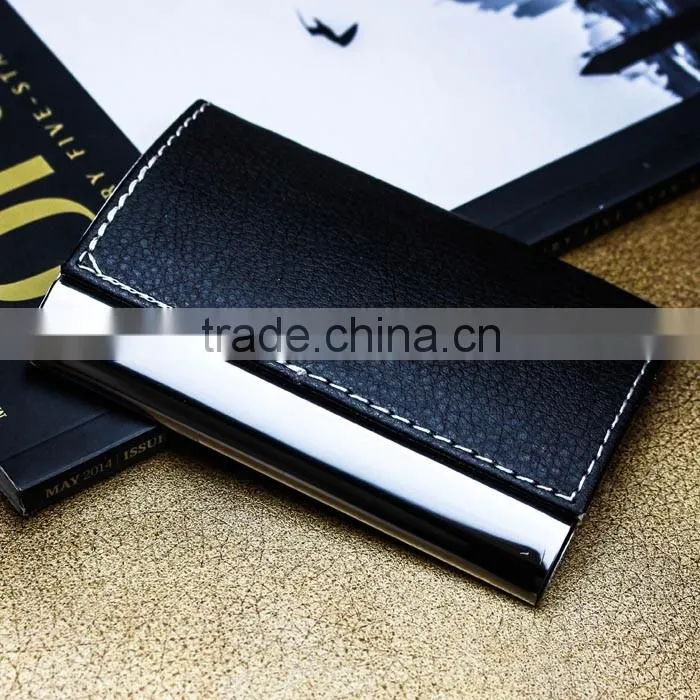 Black blocking RFID PU leather credit card case and business name card holder with customized engraving LOGO