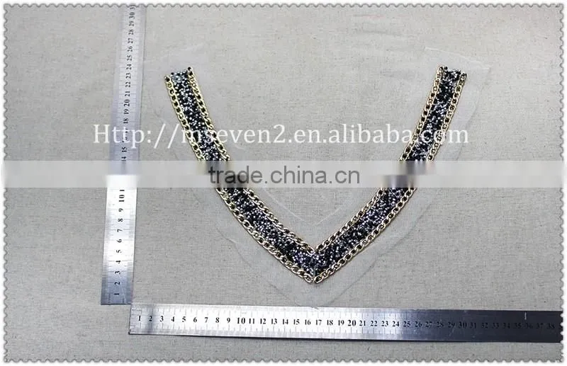 Women fashion gold metal chain hot fix collar hot fix black rhinestone necklace
