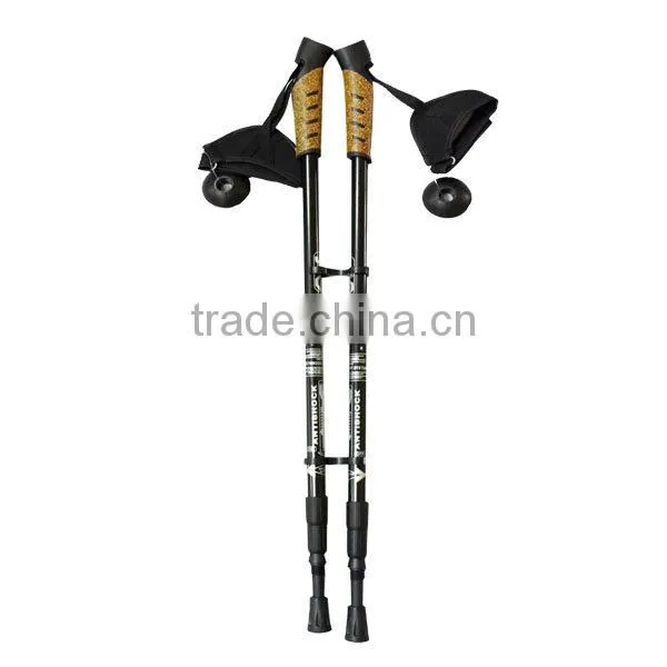 2015 Cheap Adjustable Non-slip Climbing Aluminum Trekking Pole With Wood Handle