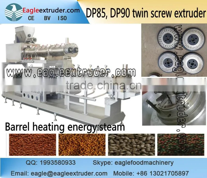 1.5tons per hour animal feed dog food and floating fish feed pellet twin screw extruder machine